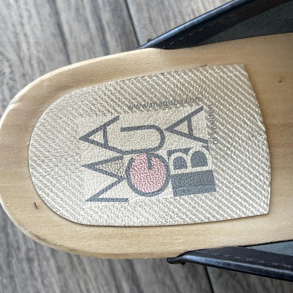 Maguba Sweden Clogs Women 9.5 EU 40 Black Leather Wooden Heel Platform Slip On - Picture 5 of 15